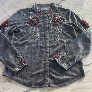 Gray Double D Ranch Western Embroidered Shirt